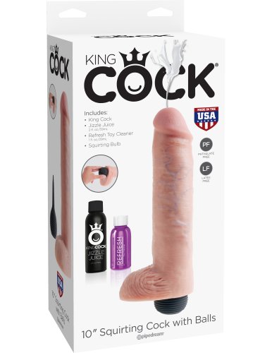 (D)KING COCK 10 IN SQUIRTING C W/ BALLS LIGHT