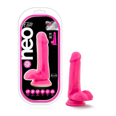NEO ELITE 6IN SILICONE DUAL DENSITY COCK W/ BALLS NEON PINK