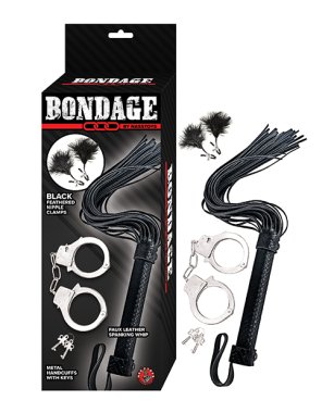 Bondage by Nasstoys Whip & Cuff Set - Black