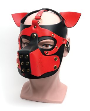 665 Bondage Pup Hood - O/S Black/Red
