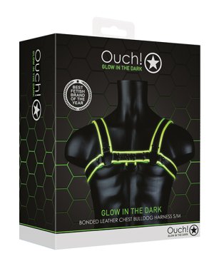 Shots Ouch Chest Bulldog Harness - Glow in the Dark S/M