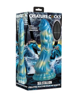 Creature Cocks Sea Stallion Vibrating Dildo w/ Remote - Blue/Yellow