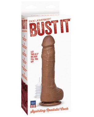 Bust It Squirting Realistic Cock w/1 oz Nut Butter - Brown