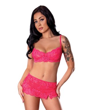 Get It Girl Lace Bra w/Skirt & Thong - Pink S/M