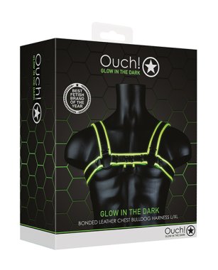 Shots Ouch Chest Bulldog Harness - Glow in the Dark L/XL