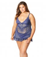 Soft Cup & Lace Babydoll w/G-String Blue Indigo 1X/2X