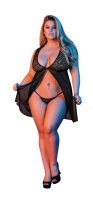 SEXY TIME FLY AWAY BABY DOLL & G-STRING SET BLACK 2X