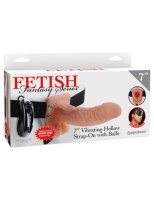 FETISH FANTASY 7 VIBRATING HOLLOW STRAP ON W/BALLS FLESH '