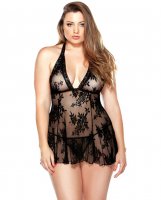 Curve Stretch Lace Chemise & Matching G-String Black 1X/2X