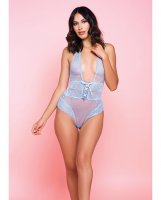 Simone Stretch Lace Mesh Teddy w/Cheeky Back Light Blue LG