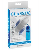 CLASSIX DUAL VIBRATING PENIS SLEEVE BLUE & CLEAR