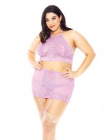 Halter Bra, Garter Skirt & Panty Lilac 2X