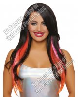 Long Straight Layered 3 pc Hair Extensions - Magenta/Neon Pink/Orange