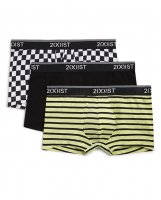 2XIST 3 pk Stretch Fashion No Show Trunk Checkered, Black, Yellow Stripe XL