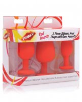 Frisky Hearts 3pc Silicone Anal Plugs w/Gems - Red