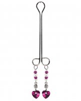 Bijoux de Nip Clit Clamp Double Loop w/Heart Charm & Fuchsia Beads