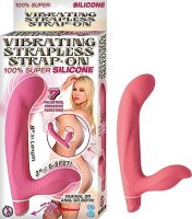 STRAPLESS STRAP ON PINK VIBRATING