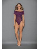 Holiday Square Neck Bodysuit w/Fastened Crotch Plum MD