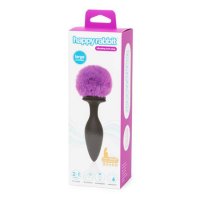 Happy Rabbit Rechargeable Vibrating Butt Plug with Interchangeable Gem and Purple Puff Large