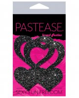 Pastease Glitter Peek a Boob Hearts - Black O/S