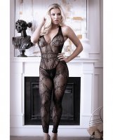 Sheer Good as Hell Halter Lace Footless Bodystocking Black O/S