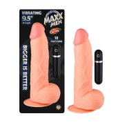 Maxx Men Vibrating 9.5in. Real Skin Straight Multispeed Waterproof Dong With Balls & Suction Cup (Ivory)