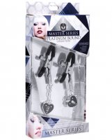 Master Series Charmed Heart Padlock Nipple Clamps - Black