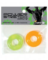 Ignite Power Stretch Donut Cock Ring - Orange/Green Pack of 2