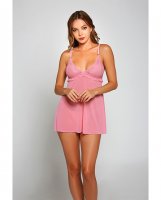 Galloon Lace & Fine Mesh Babydoll & G-String Pink MD