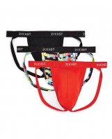 2Xist 3 pk Micro Speed Dry Jock Strap Red, Glitch & Black LG