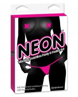 Neon Luv Touch Vibrating Crotchless Panties & Pastie - Pink