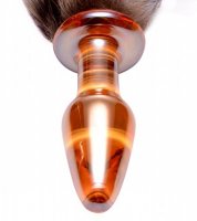 FRISKY ORANGE GLASS BUTT PLUG W/FOX TAIL