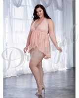 Lace & Sheer Skirted Teddy Pink Champagne QN