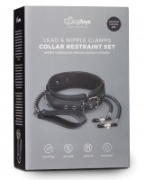 Easy Toys Faux Leather Collar w/Nipple Chains - Black