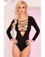 Pink Lipstick Lace to the Top Bodysuit Black S/M