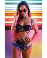 Vibes Not Your Bitch Lace Bra & Cutout Panty Black M/L