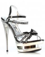 Ellie Shoes Tess 6' Rhinestone Strap Heel w/Bow Black Ten