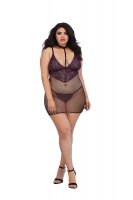 CHEMISE & G-STRING EGGPLANT QUEEN O/S