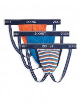 2Xist 3 pk Stretch Fashion Jock Strap Stripe, Red, & Blue LG