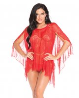 Sheer Lace Poncho w/G-String Red SM