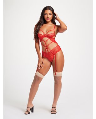 Sheer Mesh & Lace Demi Cup Teddy Red XL
