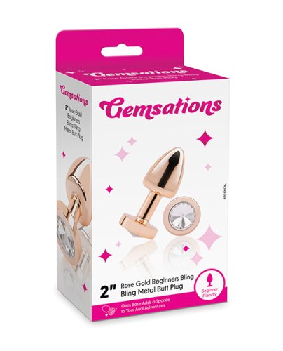 Gemsations 2\" Beginners Bling Bling Metal Butt Plug - Rose Gold