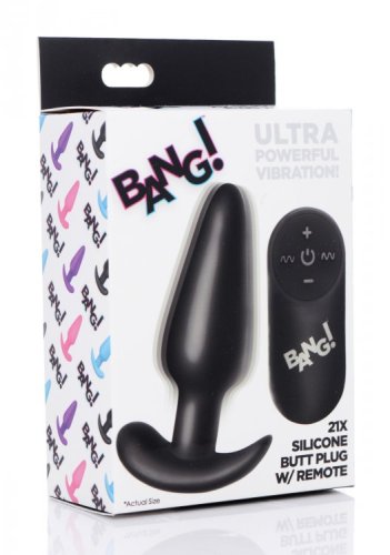 BANG! 21X VIBRATING SILICONE BUTT PLUG W/ REMOTE BLACK