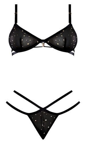 GLITZ & GLAM BRA & THONG SET BLACK L/XL