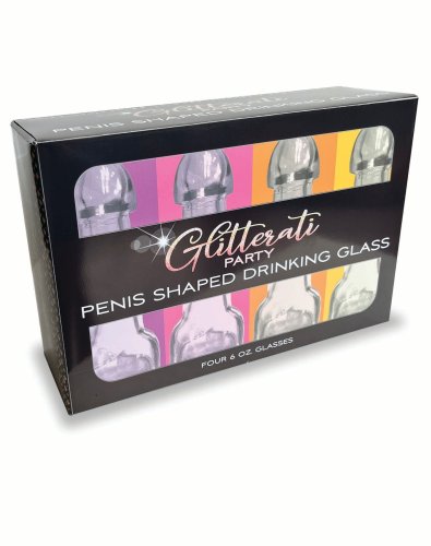 GLITTERATI PENIS 6OZ DRINKING GLASS PACK OF 4