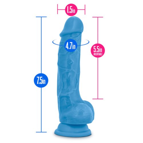 NEO 7.5 DUAL DENSITY COCK W/BALLS NEON BLUE \"