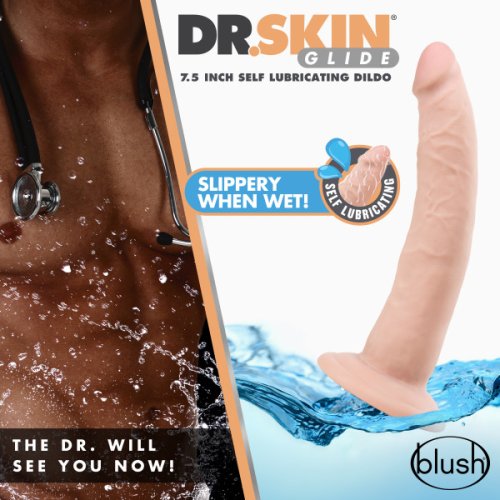 DR SKIN GLIDE 7.5 SELF LUBRICATING DILDO VANILLA \"