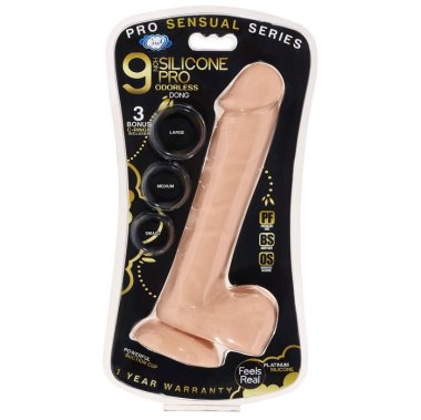 PRO SENSUAL PREMIUM SILICONE DONG W/ 3 C RINGS LIGHT 9 "