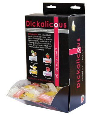 Dickalicious Penis Arousal Gel 2cc Pillow Packs - Asst. Flavors Display of 144