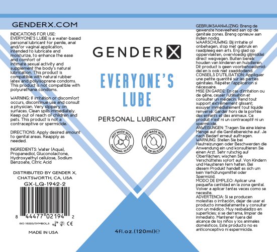 GENDER X EVERYONES LUBE 4 OZ